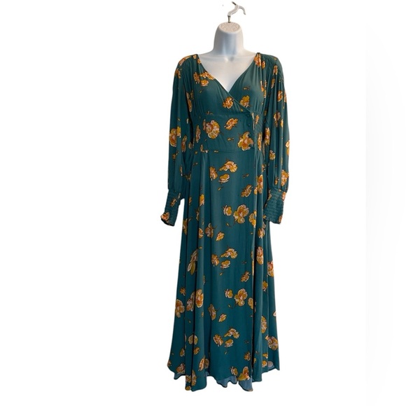 FREE PEOPLE So Sweetly Floral green Juniper Midi Maxi Dress Small Cottagecore - Picture 3 of 9